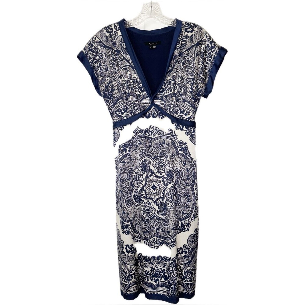ECI Blue and White Silk Dress Size 8